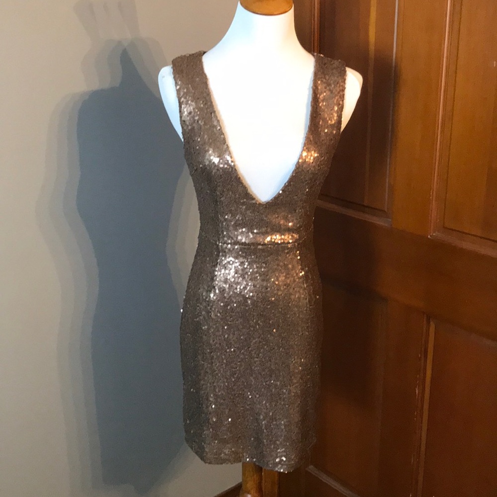 Tobi Sequin Deep V Mini Dress